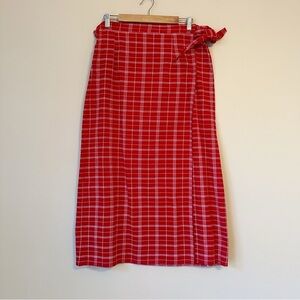 D. Terrell Red White Plaid Wrap Midi Skirt - Large